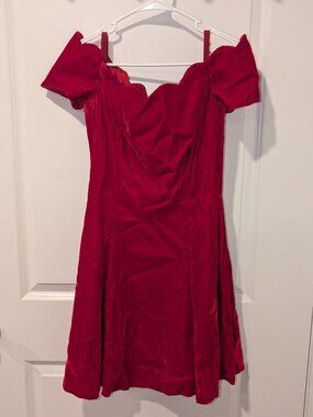 Red Satin Off Shoulder Dress | Vintage Inspired Romantic Midi Old Hollywood